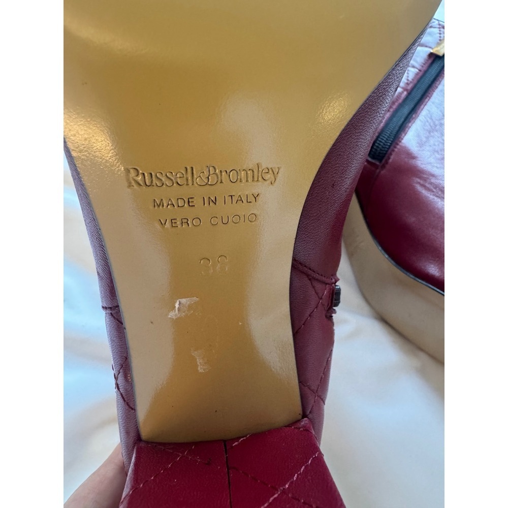 Russell Bromley Burgundy Quilted Leather Pointed Block Heel Ankle Boots Size 7 - Picture 8 of 10